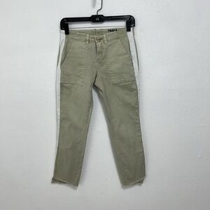Pam & Gela Uniform Lace Up Jeans‎ Pants Khaki  Side Stripe Mid Rise Step Hem 24